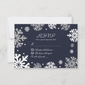 Navy Blue Snowflakes Winter Wedding RSVP Kaartje (Voorkant)
