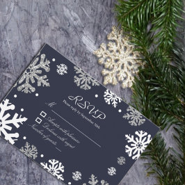 Navy Blue Snowflakes Winter Wedding RSVP Kaartje