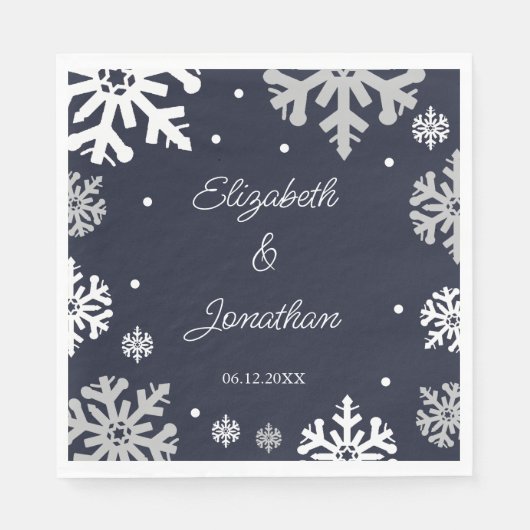 Navy Blue Snowflakes Winter Wedding Servet (Voorkant)