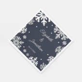 Navy Blue Snowflakes Winter Wedding Servet (Hoek)