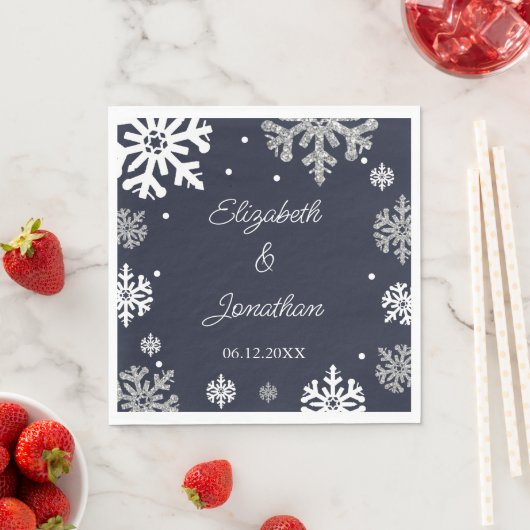 Navy Blue Snowflakes Winter Wedding Servet (Insitu)