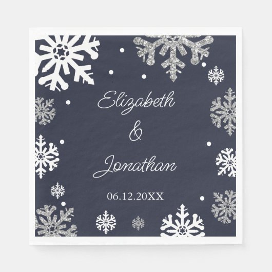 Navy Blue Snowflakes Winter Wedding Servet (Voorkant)