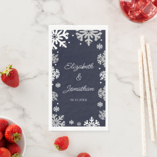 Navy Blue Snowflakes Winter Wedding Servet