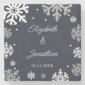 Navy Blue Snowflakes Winter Wedding Stenen Onderzetter (Voorkant)
