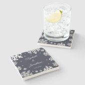 Navy Blue Snowflakes Winter Wedding Stenen Onderzetter (Zijkant)