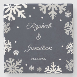 Navy Blue Snowflakes Winter Wedding Stenen Onderzetter