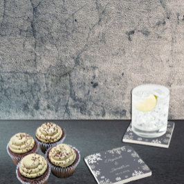 Navy Blue Snowflakes Winter Wedding Stenen Onderzetter