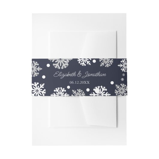 Navy Blue Snowflakes Winter Wedding Uitnodigingen Wikkel (Voorkant Voorbeeld)