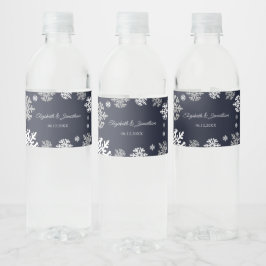 Navy Blue Snowflakes Winter Wedding Waterfles Etiket