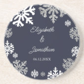 Navy Blue Snowflakes Winter Wedding Zandsteen Onderzetter (Voorkant)