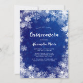 Navy Blue Snowflakes Winter Wonderland Quinceanera Kaart (Voorkant)
