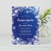 Navy Blue Snowflakes Winter Wonderland Quinceanera Kaart (Staand voorkant)