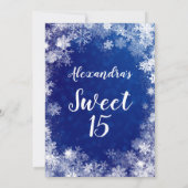 Navy Blue Snowflakes Winter Wonderland Quinceanera Kaart (Achterkant)