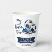 Navy Blue Soccer Kinder Waterverf Papieren Bekers (Achterkant)