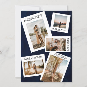 Navy blue social media 5 foto slaat de datum op save the date