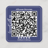 Navy blue Social Media QR Code Foto Logo Vierkante Visitekaartje (Voorkant)