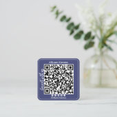 Navy blue Social Media QR Code Foto Logo Vierkante Visitekaartje (Staand voorkant)