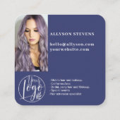 Navy blue Social Media QR Code Foto Logo Vierkante Visitekaartje (Achterkant)