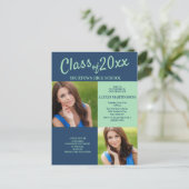 Navy Blue Soft Green Graduparty Foto nodigt Briefkaart (Staand voorkant)