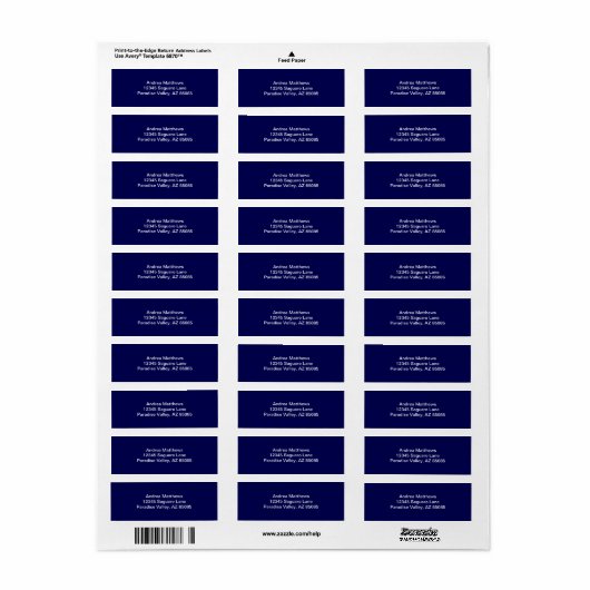 Navy Blue Solid Color Etiket (Full Sheet)