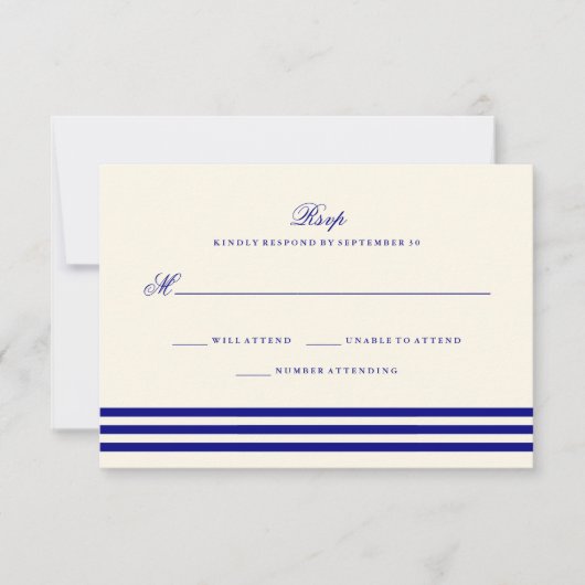 Navy Blue Sophisticated Stripes Wedding RSVP Kaartje (Voorkant)