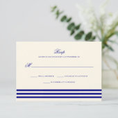Navy Blue Sophisticated Stripes Wedding RSVP Kaartje (Staand voorkant)