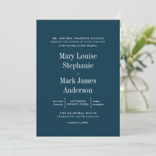 Navy Blue Sophisticated Typography Wedding Kaart