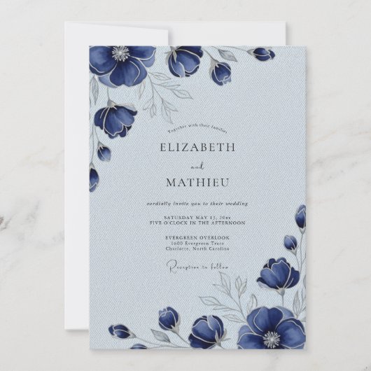 Navy Blue Sophisticated Winter Wedding Kaart (Voorkant)
