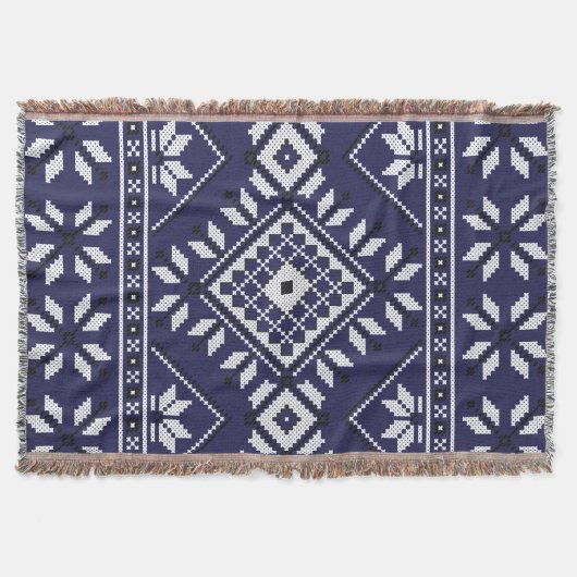 Navy Blue Southwest Aztec Tribal Geometric Pattern Deken (Voorkant)