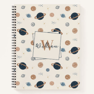 Navy Blue Space Planets Patroon Notitieboek