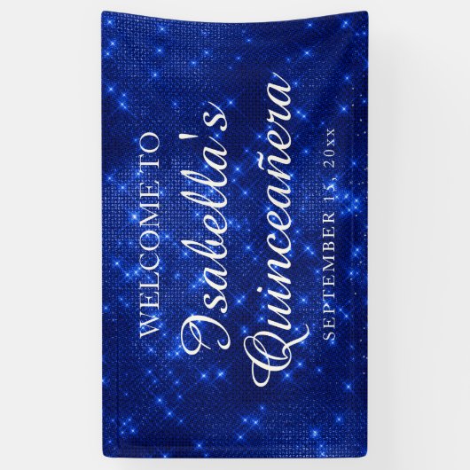 Navy Blue Sparking Quinceañera Welkomstnaam Spandoek (Verticaal)