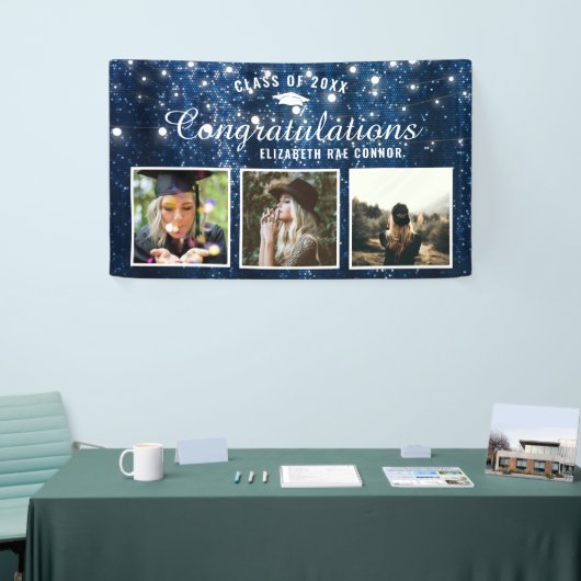 Navy Blue Sparkle Afstuderen Photo Banner (Beurs)
