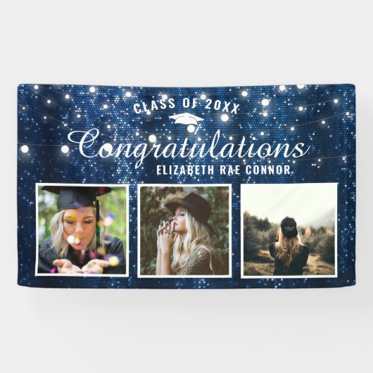 Navy Blue Sparkle Afstuderen Photo Banner (Horizontaal)