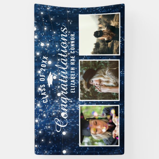 Navy Blue Sparkle Afstuderen Photo Banner (Verticaal)