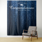 Navy Blue Sparkle Afstuderen Photo Booth Backdrop Wandkleed (In situ)