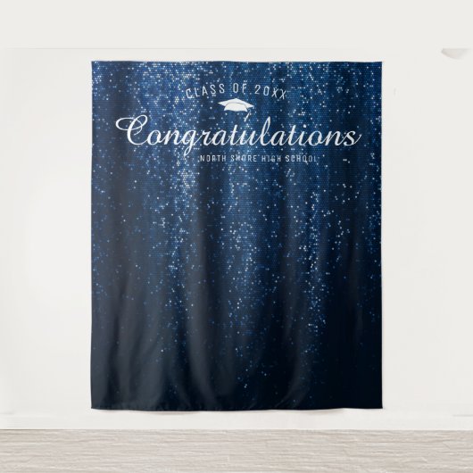 Navy Blue Sparkle Afstuderen Photo Booth Backdrop Wandkleed (Voorkant)