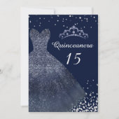 Navy Blue Sparkle Gown Dress Quinceanera Kaart (Voorkant)