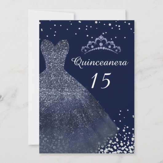 Navy Blue Sparkle Gown Dress Quinceanera Kaart (Voorkant)