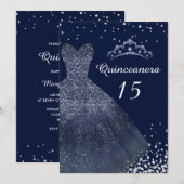 Navy Blue Sparkle Gown Dress Quinceanera Kaart (Voorkant / Achterkant)