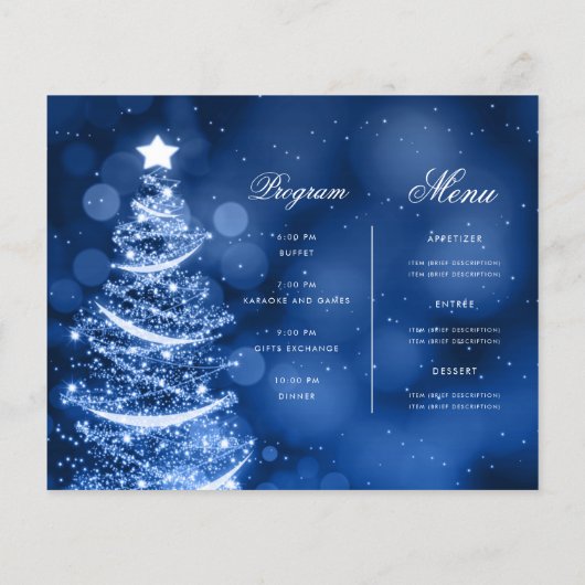 Navy Blue Sparkling Xmas Tree Uitnodigen Programma (Achterkant)