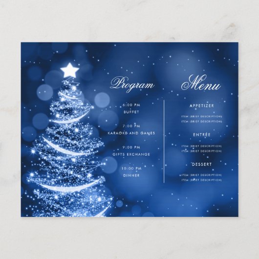 Navy Blue Sparkling Xmas Tree Uitnodigen Programma Flyer (Achterkant)