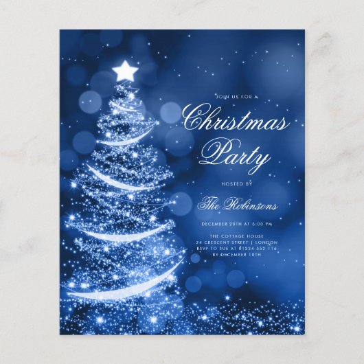 Navy Blue Sparkling Xmas Tree Uitnodigen Programma Flyer (Voorkant)