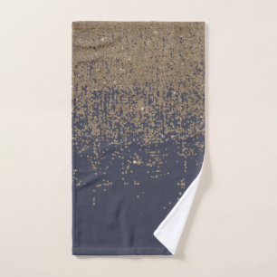 Navy Blue Sparkly Glitter Ombre Handdoek