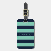 Navy Blue & Spearmint Striped Personalized Bagagelabel (Voorkant verticaal)