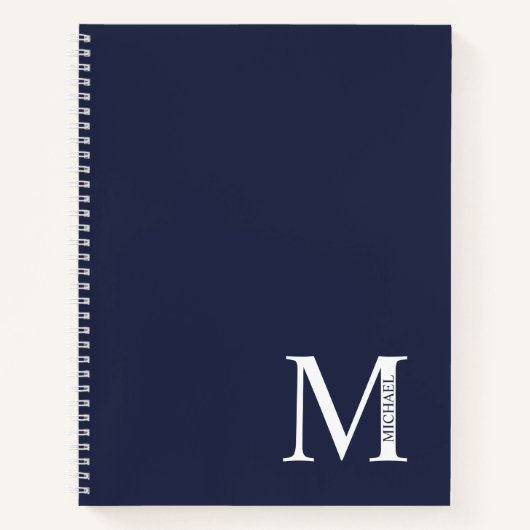 Navy Blue Specialized Elegant Monogram and Name Notitieboek (Voorkant)
