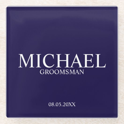 Navy Blue Specialized Groomsmen Glazen Onderzetter (Voorkant)