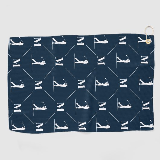 Navy Blue Specialized Monogram Golfer Golfhanddoek (Horizontaal)