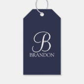 Navy Blue Specialized Script Monogram en Naam Cadeaulabel (Voorkant)