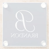 Navy Blue Specialized Script Monogram en Naam Glazen Onderzetter (Achterkant)