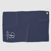 Navy Blue Specialized Script Monogram en Naam Golfhanddoek (Horizontaal)